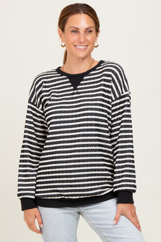 Black Contrast Rib Long Sleeve Maternity Pullover Top