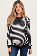 Black Contrast Rib Long Sleeve Maternity Pullover Top