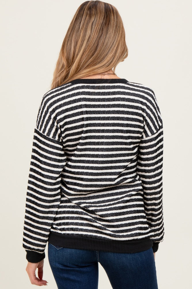 Black Contrast Rib Long Sleeve Maternity Pullover Top
