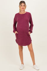 Burgundy Rib Knit Long Sleeve Maternity Dress