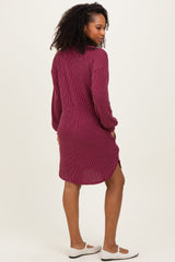Burgundy Rib Knit Long Sleeve Dress