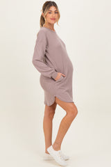 Taupe Rib Knit Long Sleeve Maternity Dress
