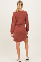 Rust Rib Knit Long Sleeve Maternity Dress