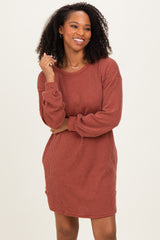 Rust Rib Knit Long Sleeve Dress