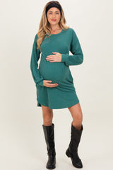 Forest Green Rib Knit Long Sleeve Maternity Dress