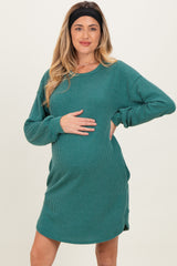 Forest Green Rib Knit Long Sleeve Maternity Dress
