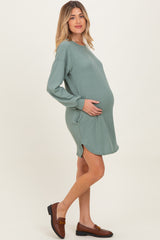 Light Olive Rib Knit Long Sleeve Maternity Dress
