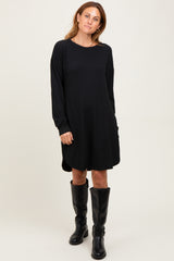 Black Rib Knit Long Sleeve Maternity Dress