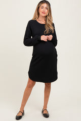 Black Rib Knit Long Sleeve Maternity Dress