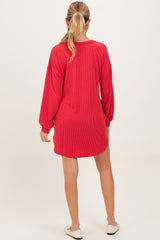 Red Rib Knit Long Sleeve Maternity Dress