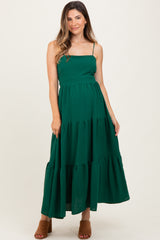 Forest Green Tiered Cutout Tie Back Maternity Midi Dress
