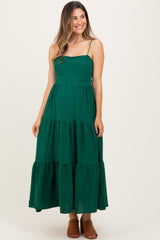 Forest Green Tiered Cutout Tie Back Maternity Midi Dress