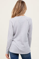 Light Grey Baby Waffle Knit Long Sleeve Maternity Top