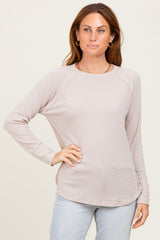 Beige Baby Waffle Knit Long Sleeve Maternity Top