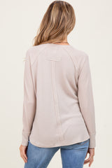 Beige Baby Waffle Knit Long Sleeve Maternity Top