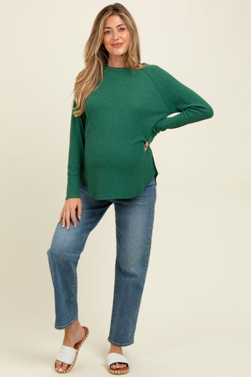 Green Baby Waffle Knit Long Sleeve Maternity Top