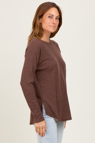 Brown Baby Waffle Knit Long Sleeve Top