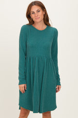 Forest Green Textured Rib Tiered Long Sleeve Dress