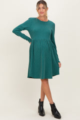 Forest Green Textured Rib Tiered Long Sleeve Maternity Dress