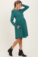 Forest Green Textured Rib Tiered Long Sleeve Maternity Dress