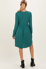 Forest Green Textured Rib Tiered Long Sleeve Maternity Dress