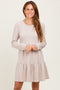 Beige Textured Rib Tiered Long Sleeve Dress