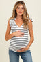 Ivory/Black Striped Ribbed V-Neck Shoulder Tie Sleeveless Maternity Top