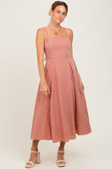 Red Plaid Double Strap Sleeveless Maternity Midi Dress