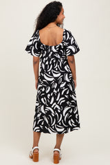 Black Printed Smocked Maternity Midi Dress