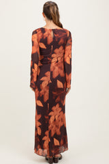 Burgundy Flora Mesh Overlay Maternity Maxi Dress