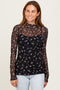 Black Floral Mock Neck Sheer Mesh Long Sleeve Top