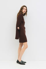 Brown Wide Rib Mock Neck Sweater Mini Dress