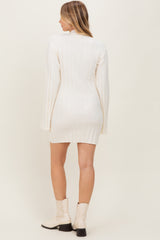 Cream Wide Rib Mock Neck Sweater Mini Dress