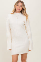 Cream Wide Rib Mock Neck Maternity Sweater Mini Dress