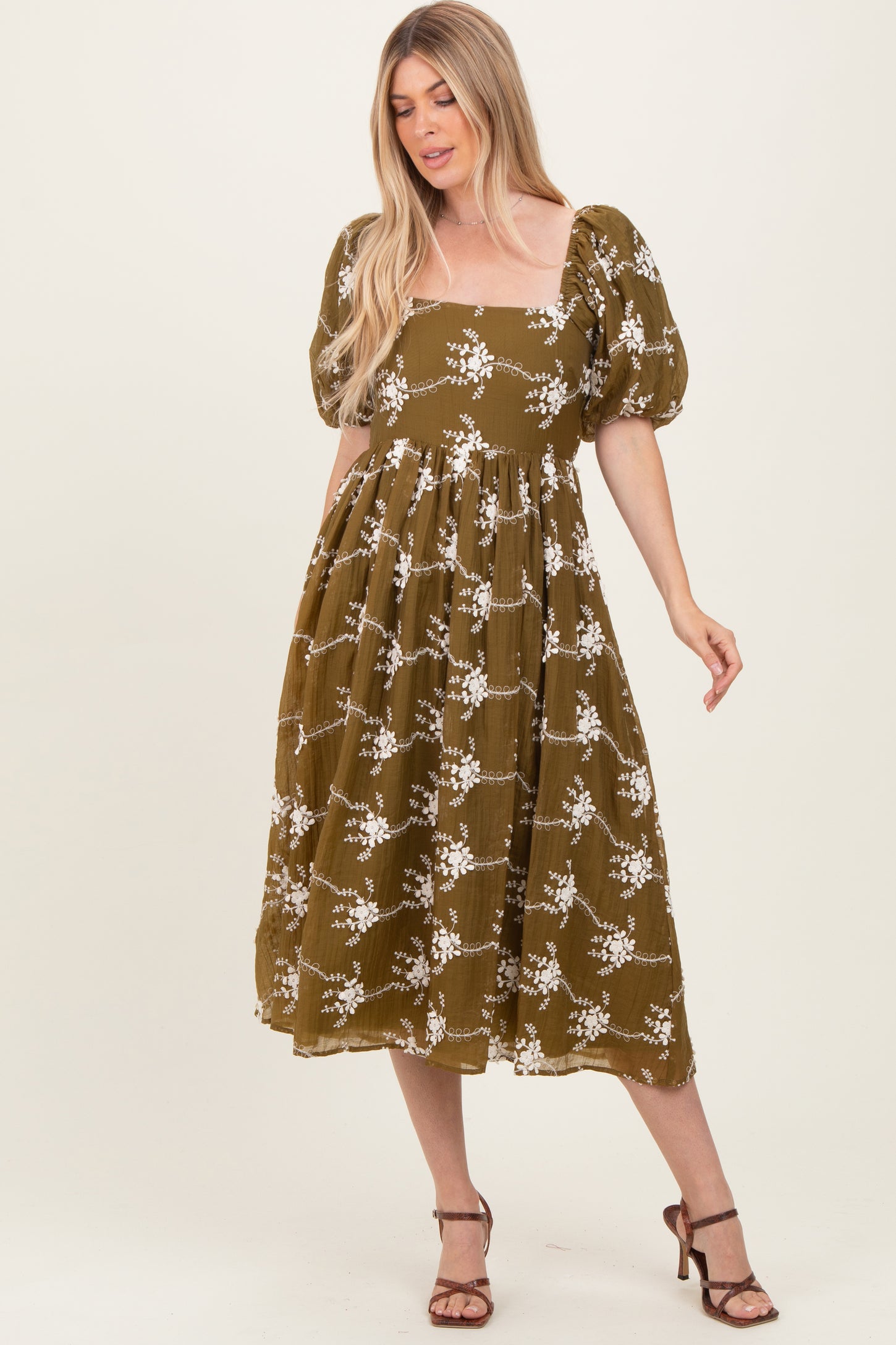 Dark Olive Textured Midi Dress