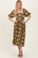 Dark Olive Textured Midi Dress