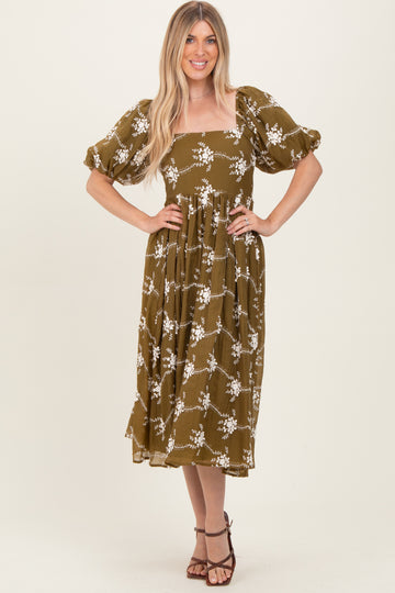 Dark Olive Textured Midi Dress