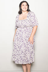 Cream Floral Smocked Plus Midi Dress