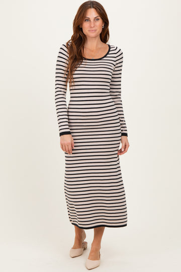 Black Striped Cutout Long Sleeve Maxi Dress