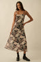 Black Rose Print Mesh Sleeveless Midi Dress