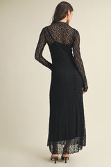 Black Lace Mock Neck Long Sleeve Maxi Dress