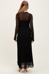 Black Lace Mock Neck Long Sleeve Maternity Maxi Dress