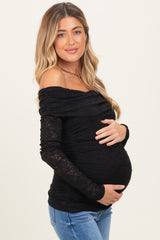 Black Lace Off Shoulder Long Sleeve Maternity Top