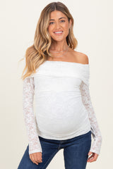 White Lace Off Shoulder Long Sleeve Maternity Top