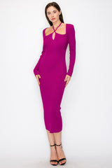 Magenta Cutout Cross-Strap Knit Midi Dress