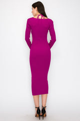 Magenta Cutout Cross-Strap Knit Midi Dress