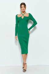 Green Cutout Cross-Strap Knit Midi Dress