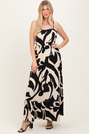 Black Printed Sleeveless Cutout Tie Back Maxi Dress