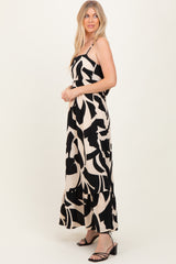 Black Printed Sleeveless Cutout Tie Back Maxi Dress