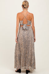 Beige Floral Cutout Tie Back Maternity Maxi Dress